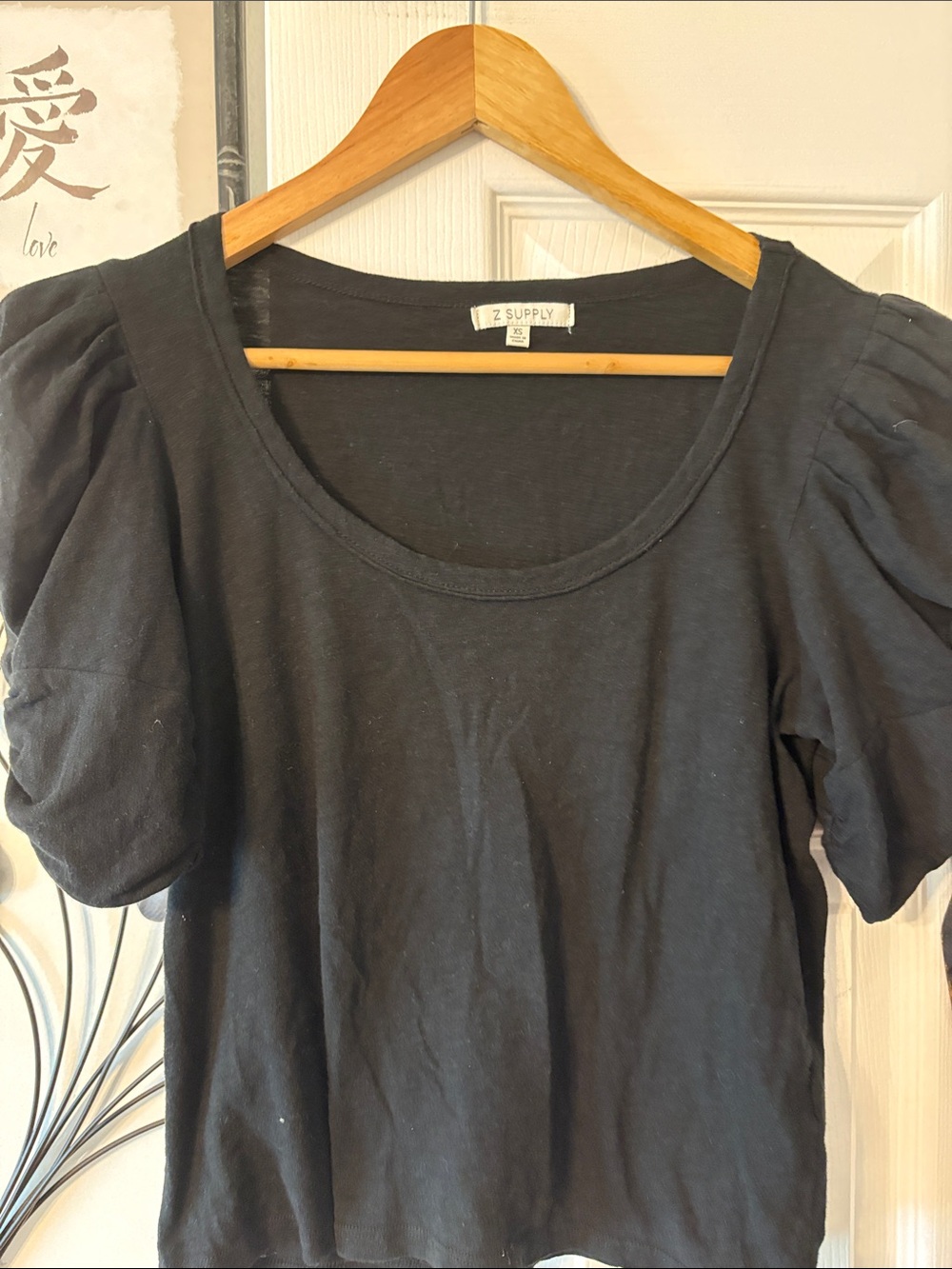 Z Supply Black Puff Sleeve Scoop Neck Tee